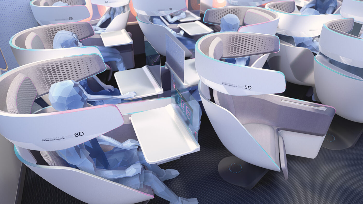 BLYNK Videoagentue Airbus_Concept Cabin 2030 Futuristische Sitze im Flugzeug
