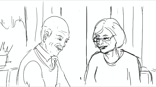 BLYNK Videoagentur Deutsche Leibrente TVC Storyboard altes Ehepaar nahe Sitzend